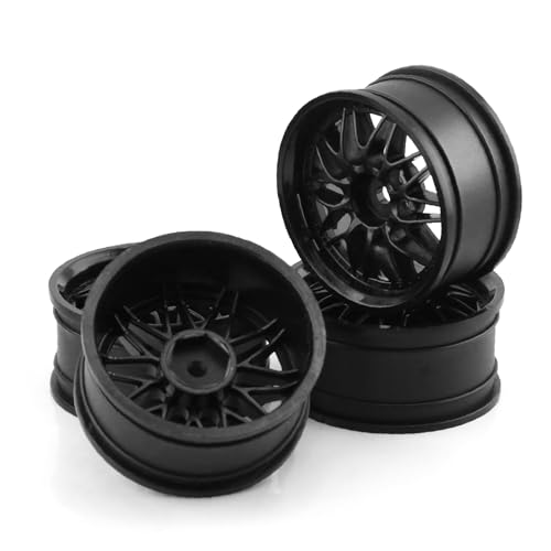 Chanmoo 110 RC On Road Wheels Hubs 12mm Hex Hard Plastic Drift Rims for 110 Scale Rally Racing Car Tires Tamiya TT01 TT02 XV01 A959 PTG2 144001 HPI KYOSHO HSP PTG2 Touring Street Tyres 4PCS Black - Image 1