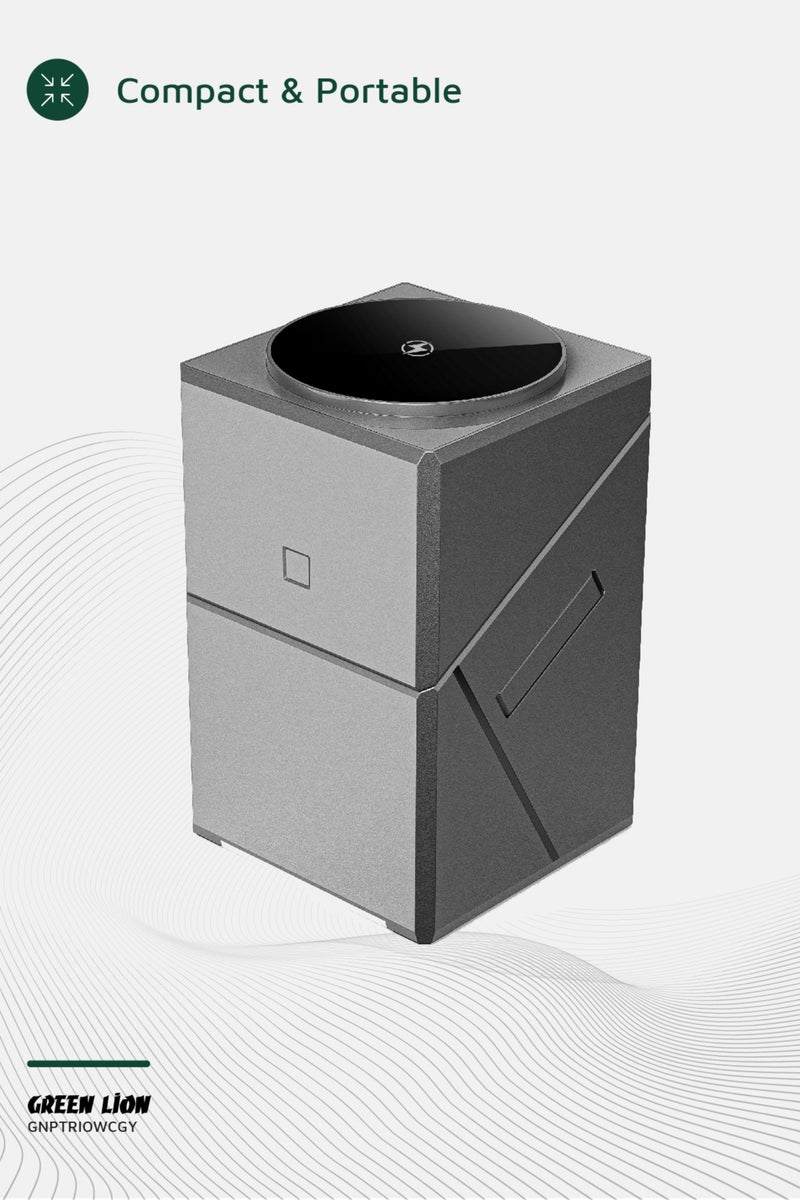 جرين ليون شاحن لاسلكي Power Trio 3 في 1 / محطة شحن MagSafe / هاتف/ساعة/سماعات/دوران تلقائي/شحن سريع 15 وات/تصميم منبثق/مغناطيس N52 مدمج فائق الجودة/سهل الاستخدام/ميزات أمان - رمادي - Image 5