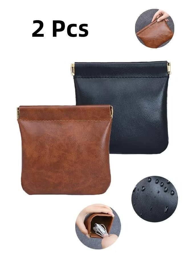 قطعتان من جراب النقود المعدنية الجلدي للرجال والنساء، محفظة النقود المعدنية، حامل النقود المعدنية للعملات المعدنية والمفاتيح وسماعات الأذن والبطاقات وأجهزة AirPods وما إلى ذلك - Image 1