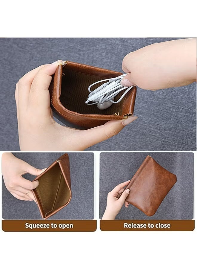 قطعتان من جراب النقود المعدنية الجلدي للرجال والنساء، محفظة النقود المعدنية، حامل النقود المعدنية للعملات المعدنية والمفاتيح وسماعات الأذن والبطاقات وأجهزة AirPods وما إلى ذلك - Image 3