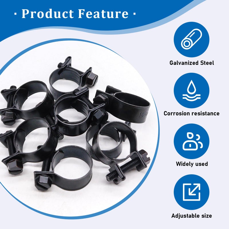 Eoppen 34Pcs 5 Sizes 8-18mm Fuel Line Clamp Assortment Kit, 1/4Inch 5/16Inch 3/8Inch Black Fuel Injection Gas Line Hose Clamps for Diesel Petrol Pipe - Image 3
