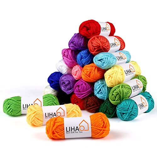 LIHAO 24 Acrylic Yarn Skeins for Knitting Mini Yarn Assorted Colors for Crochet Crafts DIY Gift — 100% Acrylic, 15g - Image 1