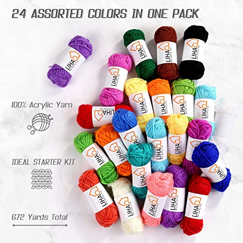 LIHAO 24 Acrylic Yarn Skeins for Knitting Mini Yarn Assorted Colors for Crochet Crafts DIY Gift — 100% Acrylic, 15g - Image 3