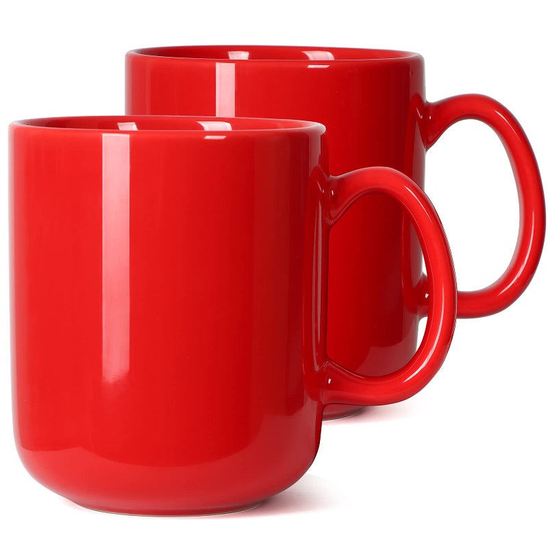 Smilatte 20 OZ Large Coffee Mug M016 Plain Ceramic Boss Big Tea Cup with Handle for Dad Men Set of 2 Red