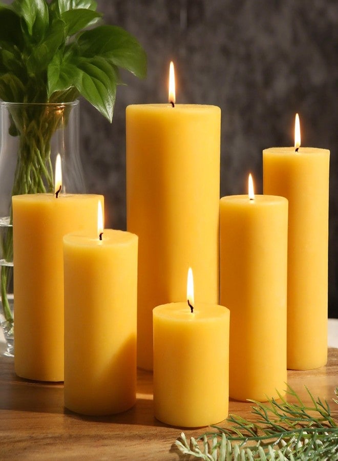 MOSROAD Natural Beeswax Candles Set of 6, Handmade Beeswax Pillar Candles Set, 6 Sizes, 100% Pure Unscented Bees Wax Candle, Honey Aroma Pillar Candles Bulk, for Calming, Relaxing, Air Purification - Image 1