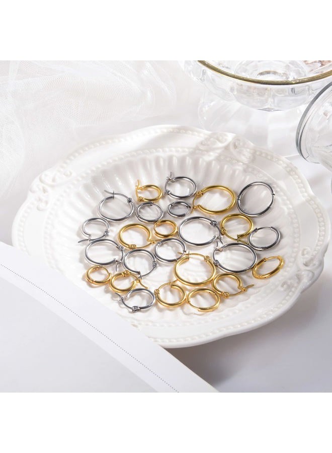 Senteria 10 Pairs Silver Hoop Earrings Set for Women Surgical Steel Hoop Earrings Lightweight Hypoallergenic Tiny Small Hoops For Girls Men 8mm 10mm 12mm 14mm 16mm - Image 5