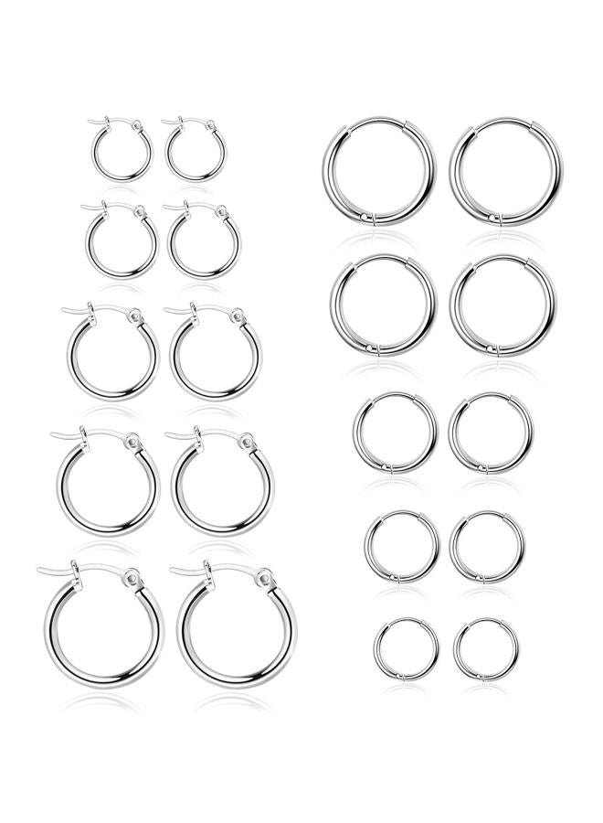 Senteria 10 Pairs Silver Hoop Earrings Set for Women Surgical Steel Hoop Earrings Lightweight Hypoallergenic Tiny Small Hoops For Girls Men 8mm 10mm 12mm 14mm 16mm - Image 1