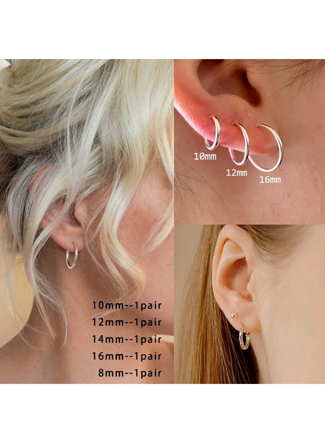 Senteria 10 Pairs Silver Hoop Earrings Set for Women Surgical Steel Hoop Earrings Lightweight Hypoallergenic Tiny Small Hoops For Girls Men 8mm 10mm 12mm 14mm 16mm - Image 2