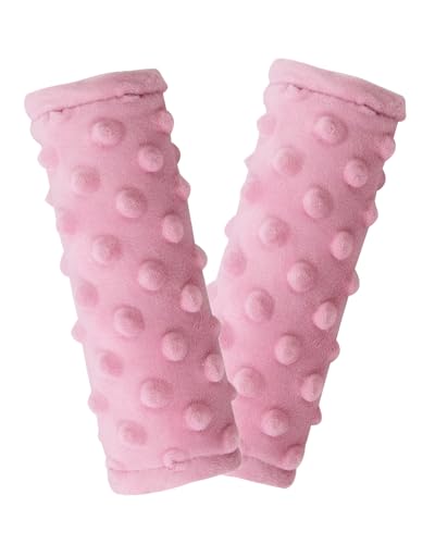 TinlyFinly Car Seat Belt Covers 2 Pack for Baby Kids Soft Reversible Car Seat Shoulder Strap Pads Seatbelt Cushion Neck Strap Covers for Stroller Carrier Pushchair Dots Pink - Image 1
