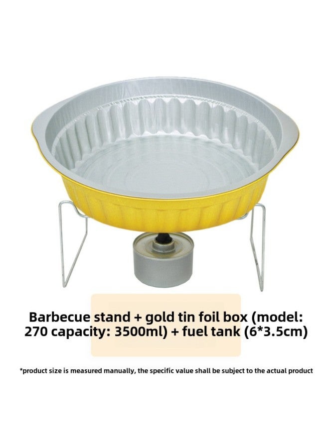 Tin Paper Aluminum Foil Box Disposable Portable Small Hot Pot With Bracket Oil Lamp Pot Set Environmental Protection Heatable And Sealable-Color:270/3500 Hot Pot Set With Plastic Lid-Specifications:1 Set - Image 1