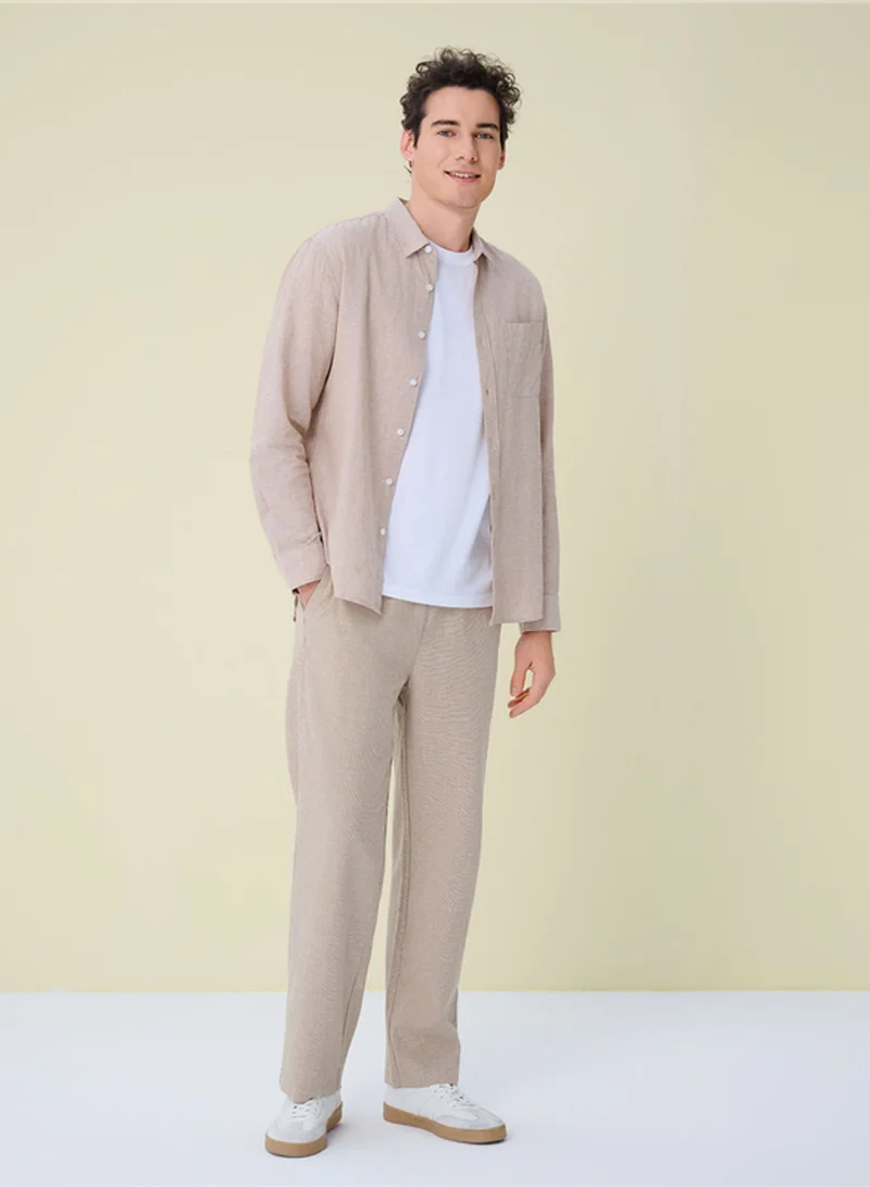 جيوردانو Men's Slim Linen Cotton Solid Shirt