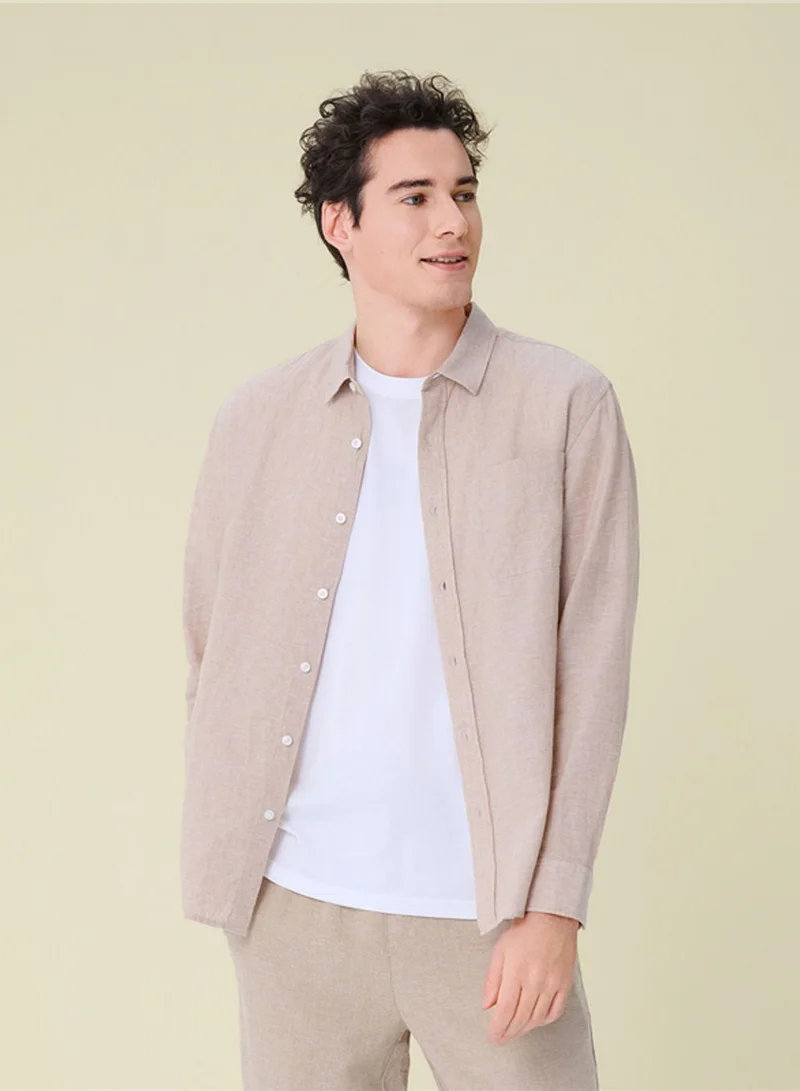 Men's Slim Linen Cotton Solid Shirt