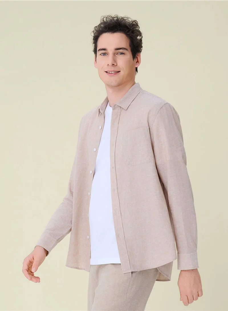 GIORDANO  Men's Slim Linen Cotton Solid Shirt for Men | Best Price UAE