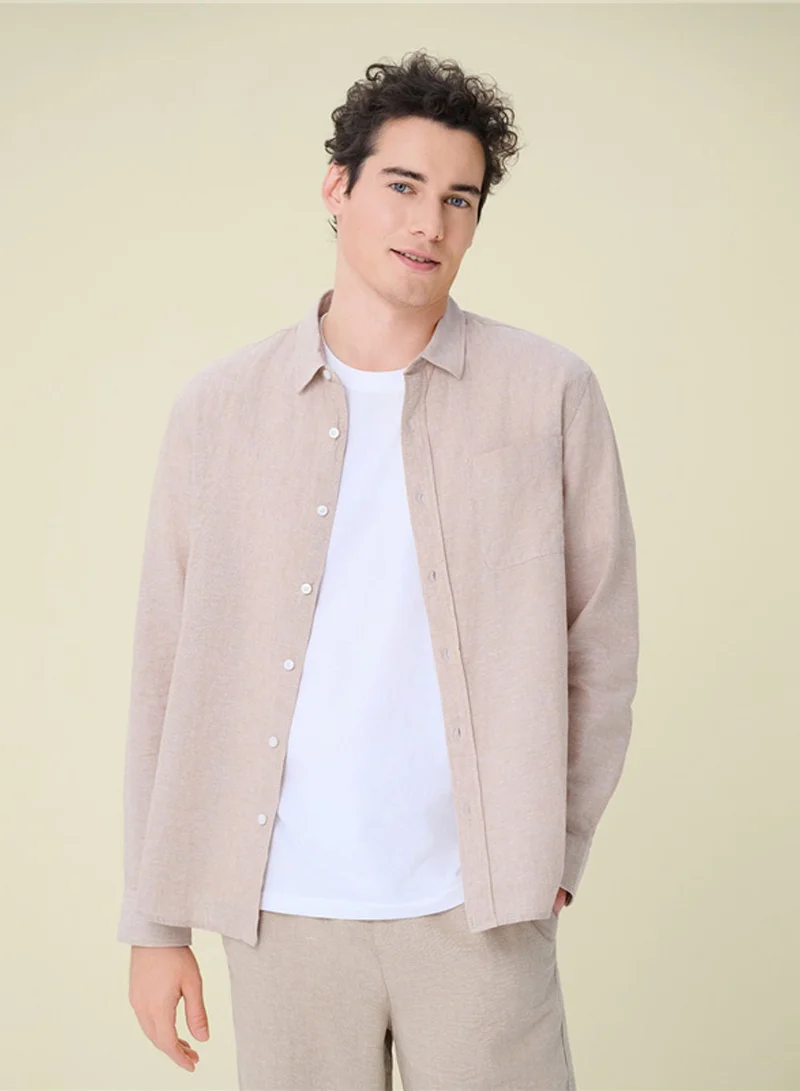 GIORDANO  Men's Slim Linen Cotton Solid Shirt for Men | Best Price UAE