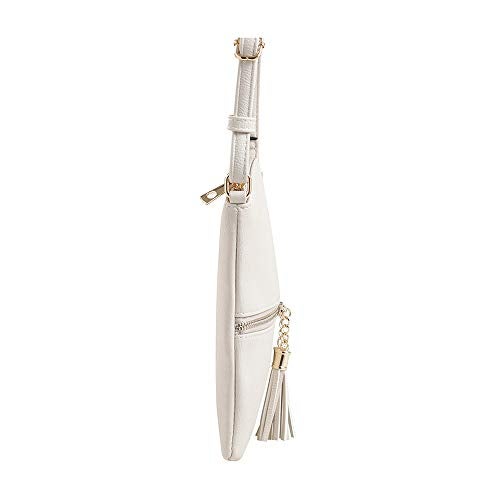 SG SUGU Lightweight Medium Crossbody Bag Shoulder Bag with Tassel and Zipper Pocket (Beige) - Image 4