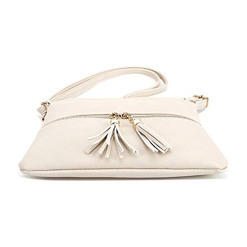 SG SUGU Lightweight Medium Crossbody Bag Shoulder Bag with Tassel and Zipper Pocket (Beige) - Image 3