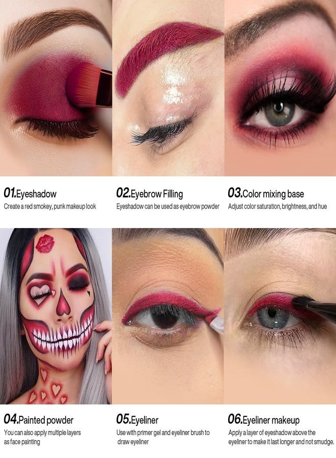 DE'LANCI Wine Red Eyeshadow Matte Single, Intense Color Claret Red Eyeshadow Palette, Pigmented Smooth Formula Dark Red Makeup for Girl and Women, for Eyes Face Body Paint Halloween SFX Gothic Makeup - Image 3