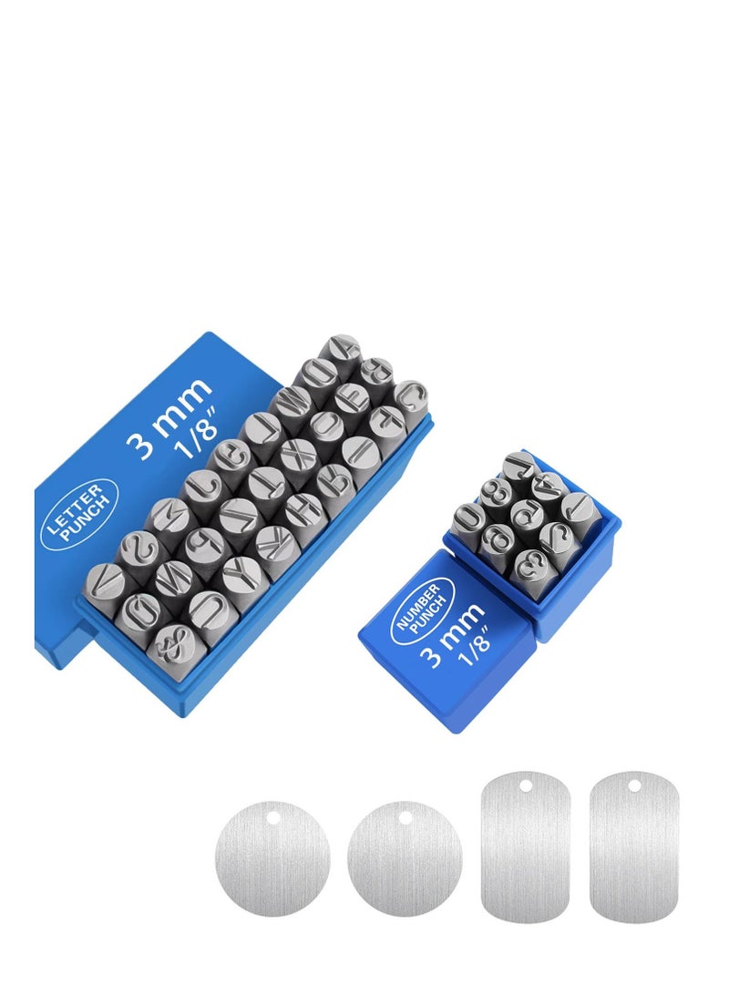 Excefore Metal Stamping kit, Letter and Number Metal Punch Stamp Set, A-Z and "&" 0-9 Transfer Punch Engraving Tool, for DIY Leather, Wood, Ring, Jewelry Stamp, Embossing Stamped Steel - 1/8" (3mm) - Image 1