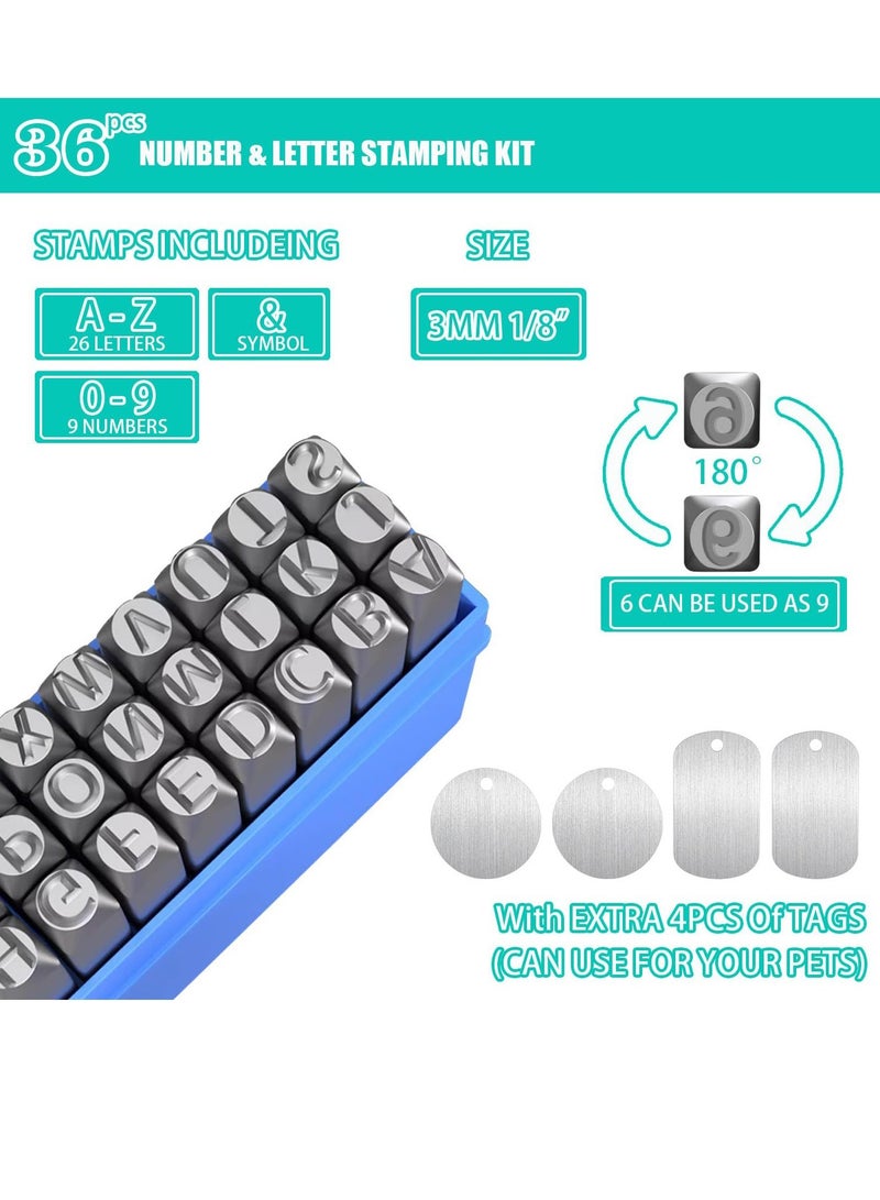 Excefore Metal Stamping kit, Letter and Number Metal Punch Stamp Set, A-Z and "&" 0-9 Transfer Punch Engraving Tool, for DIY Leather, Wood, Ring, Jewelry Stamp, Embossing Stamped Steel - 1/8" (3mm) - Image 2