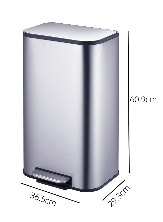 Noon East 30L Medium Stainless Steel Trash Can with Soft Close Lid and Fingerprint-Resistant Surface for Kitchen, Silver - 36.5x29.3x60.9 cm - Image 2