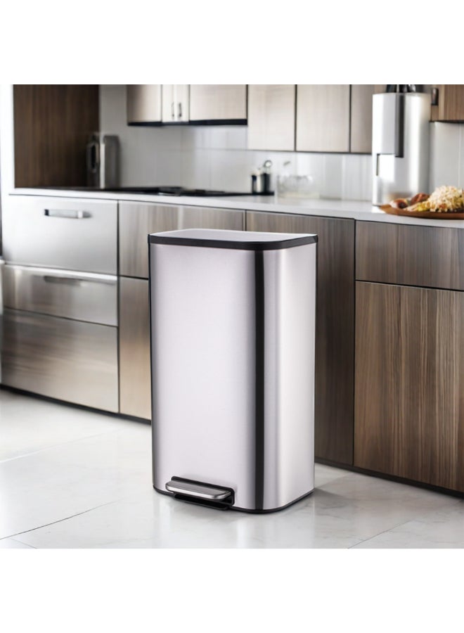 Noon East 30L Medium Stainless Steel Trash Can with Soft Close Lid and Fingerprint-Resistant Surface for Kitchen, Silver - 36.5x29.3x60.9 cm - Image 4
