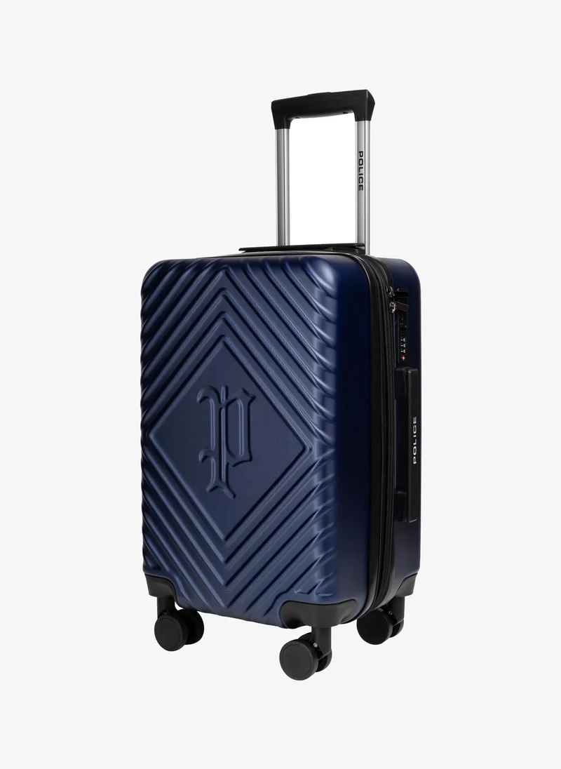 بوليس Police Diamond-Pattern Hardside Spinner Carry-On Trolley with Geometric Shell, 360-Degree Spinner Wheels & Lightweight Travel Design – Blue
