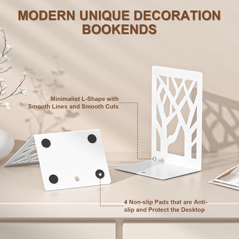 VFINE Withe Bookends 2 Pieces, Tree Design Bookends for Shelves, Metal Book Ends for Desk, Bookshelf Bookends Decoration Stylish Metal Book Ends for Home Office School Supplies - Image 4