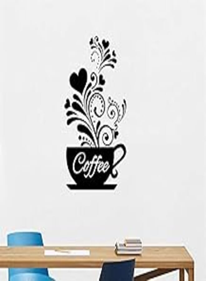 OR Waterproof Wall Sticker Coffee Cup Plant Creative Wall Sticker - Black 