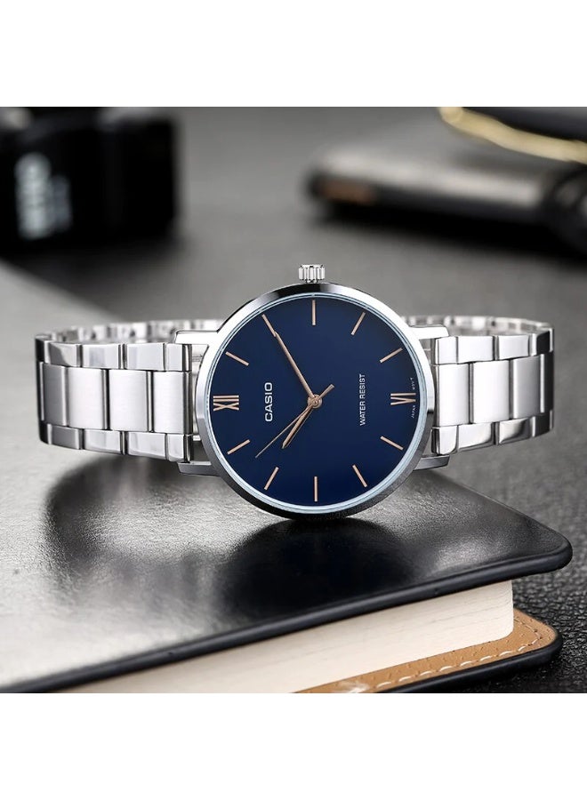 Casio Men's Watch - MTP-VT01D-2BUDF Blue Dial, Silver Band - Image 2