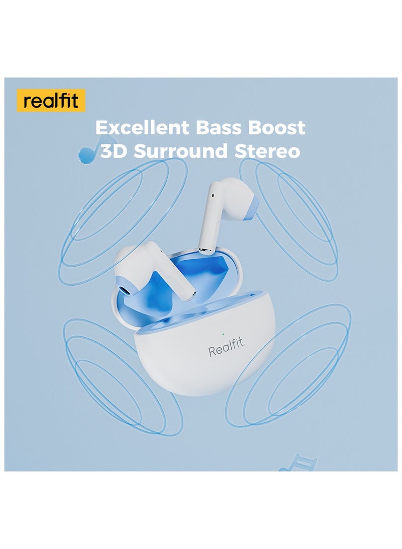 Realfit F2X Bluetooth Earphones, 13mm Drivers with Surround stereo sound True Wireless Earbuds, AI ENC Clear Calls, Black+Orange - Image 2