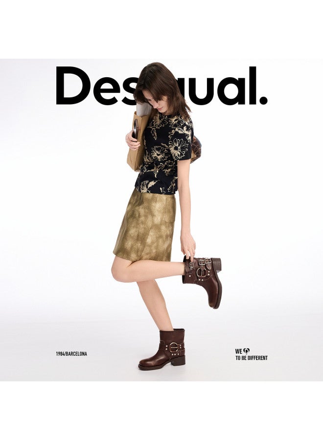 DESIGUAL تي شيرت نسائي مزين بطبعة زهور على شكل قلب وياقة دائرية - Image 3