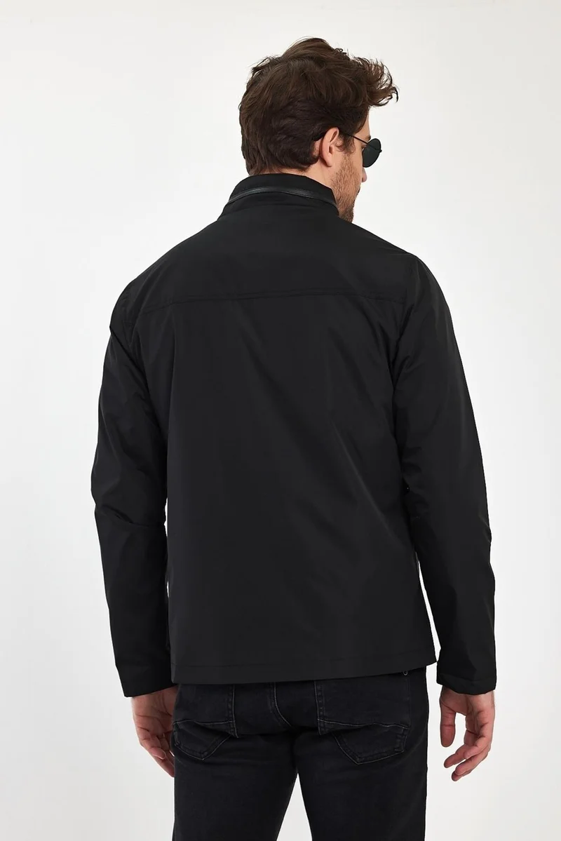 سيفيست Men's Black Stand Collar Multi-Pocket Water and Wind Repellent Seasonal Coat & Jacket