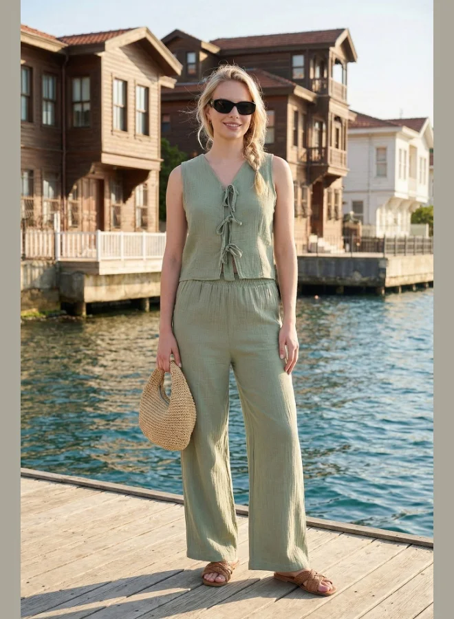 Lela Lela Cotton Regular Fit Muslin Set with Tie Detail for Women SET 5866660