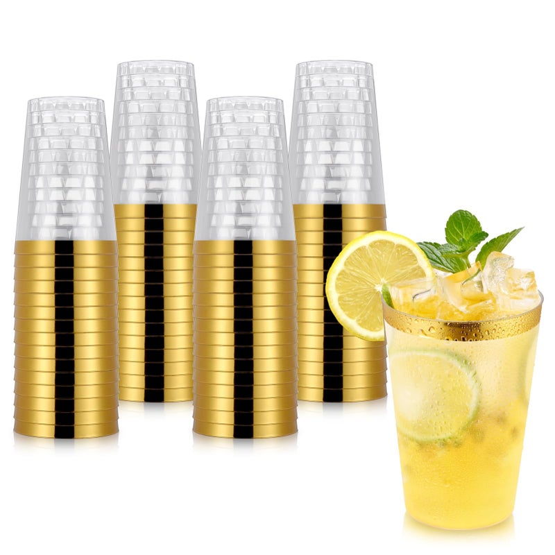 Hejo 60PCS Gold Rimmed Plastic Cups 360 ml12oz Plastic Glasses Plastic Wine Glasses Reusable for Cocktail Champagne Beer Martini Dessert