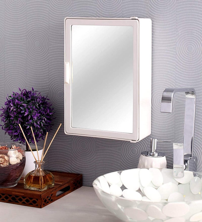 Epraiser Bathroom Cabinet with Full Mirror Door Toothbrush Holder Model Style 5 Shelves_Ivory_14 Inch x 10 Inch x 4 Inch - Image 2
