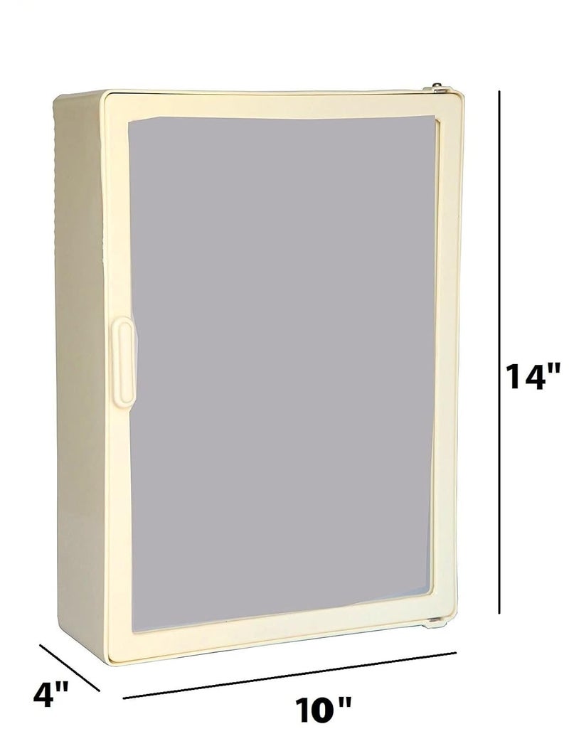 Epraiser Bathroom Cabinet with Full Mirror Door Toothbrush Holder Model Style 5 Shelves_Ivory_14 Inch x 10 Inch x 4 Inch - Image 3
