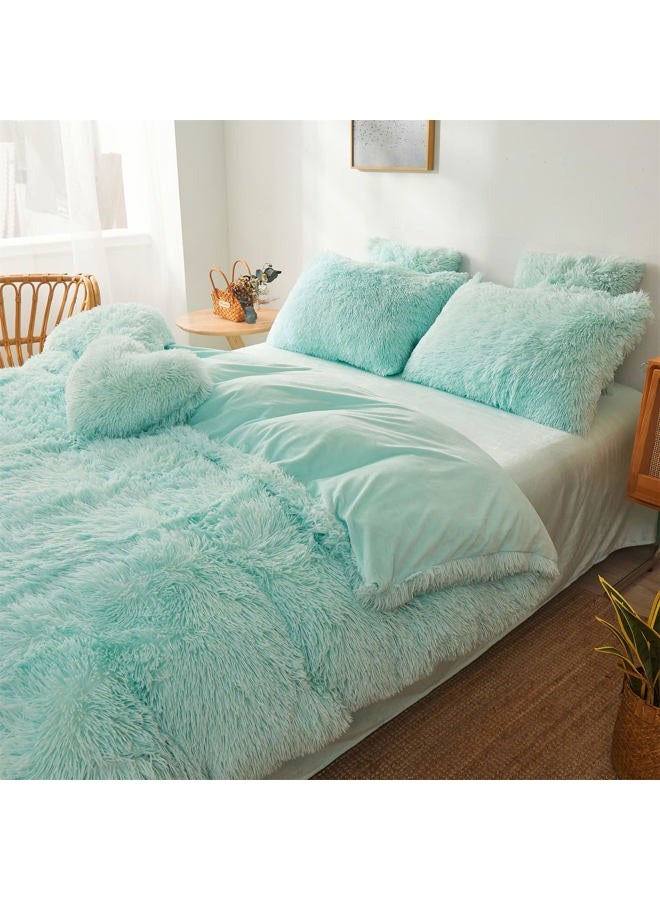 FOPPA Green Comforter Cover Set - Ultra Soft Plush Bedding Set (1 Faux Fur Duvet Cover + 2 Faux Fur Pillow Cases) Mint Green, Queen - Image 4