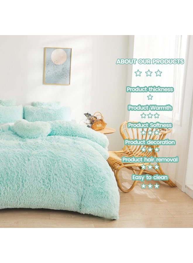 FOPPA Green Comforter Cover Set - Ultra Soft Plush Bedding Set (1 Faux Fur Duvet Cover + 2 Faux Fur Pillow Cases) Mint Green, Queen - Image 5