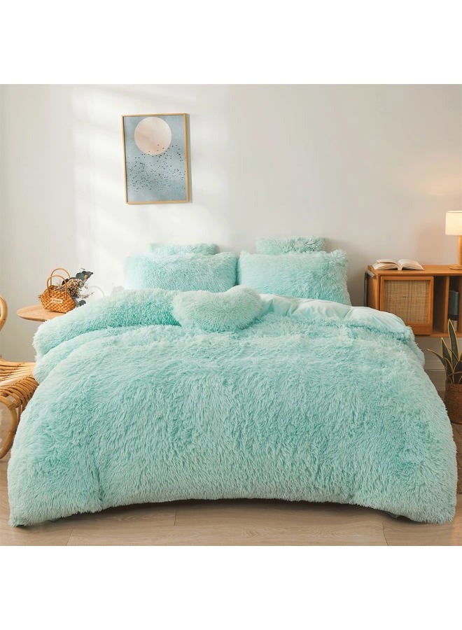 FOPPA Green Comforter Cover Set - Ultra Soft Plush Bedding Set (1 Faux Fur Duvet Cover + 2 Faux Fur Pillow Cases) Mint Green, Queen - Image 1