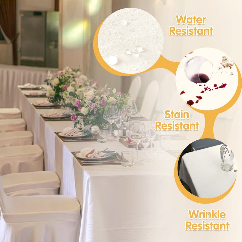 BRILLMAX 6 Pack Ivory Tablecloths 60 x 102 Inch for 6ft Rectangle Tables - 150 GSM Polyester Fabric, 15" Standard Drop, Water, Stain & Wrinkle Resistant Cloth Cover for Wedding Banquet Dining Buffet - Image 3