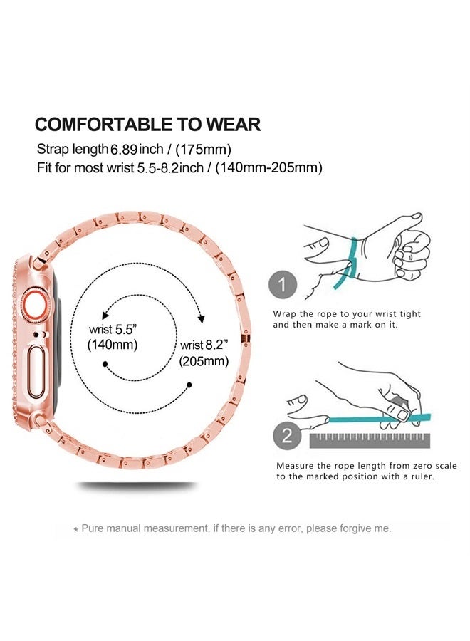 DEALELE Bands Compatible with iWatch 40mm 44mm, Bling Rhinestone Diamond Metal Strap with Protective Case Cover Replacement for Apple Watch Series 6/5 / 4 / SE Women Men (44mm, Rose pink) - Image 4