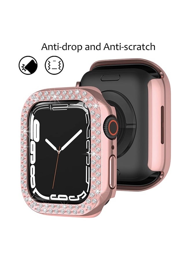 DEALELE Bands Compatible with iWatch 40mm 44mm, Bling Rhinestone Diamond Metal Strap with Protective Case Cover Replacement for Apple Watch Series 6/5 / 4 / SE Women Men (44mm, Rose pink) - Image 2