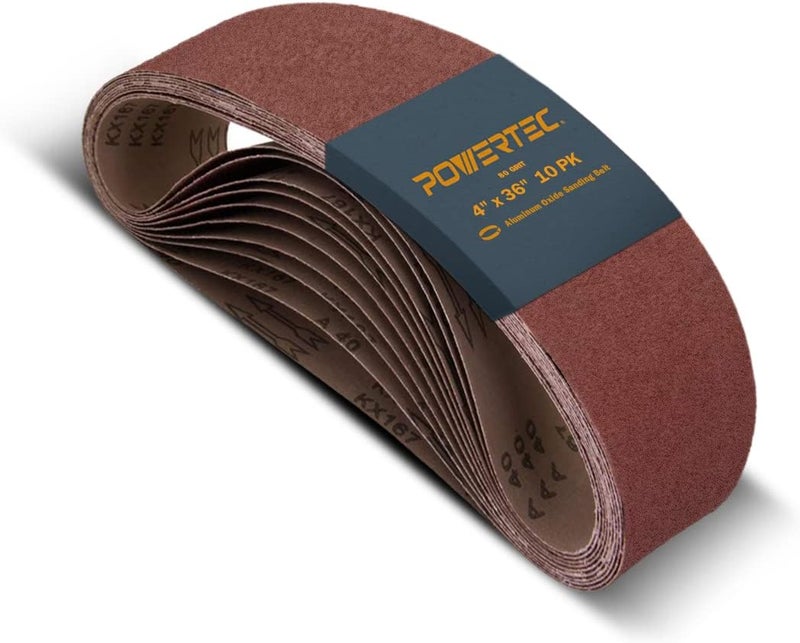 POWERTEC 110680 4 x 36 Inch Sanding Belts - 80 Grit Aluminum Oxide Sandpaper, 10 Pack - Image 1