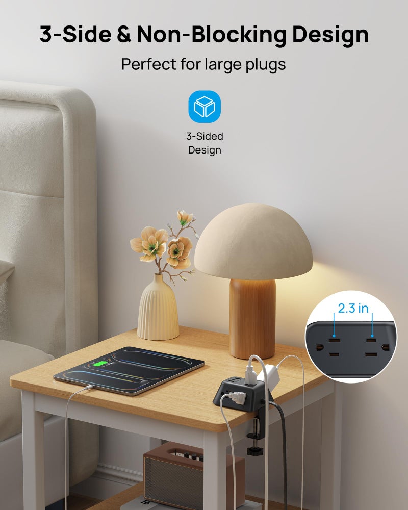 TROND Desk Clamp Power Strip, Surge Protector with 5 AC Outlets and 3 USB Ports, Desk Mount Charging Station, Fit 1.97in Tabletop Edge Thick, 6FT Extension Cord, for Home Office Gaming Accessories, Black - Image 5