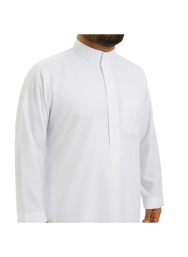Lebbson Men's Thobe with Regular Zipper, White, Premium - Image 2