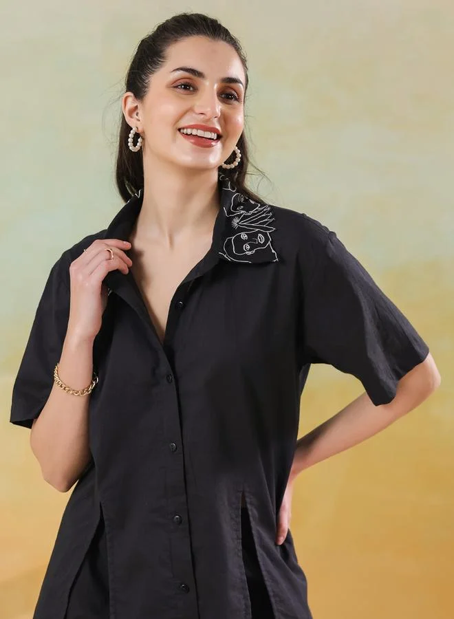sanskrutihomes Sanskrutihomes Solid Short Sleeves Cotton Shirt with Shorts Set
