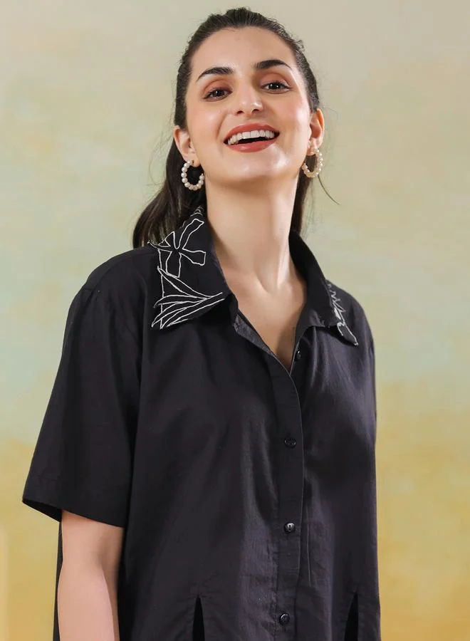 sanskrutihomes Sanskrutihomes Solid Short Sleeves Cotton Shirt with Shorts Set