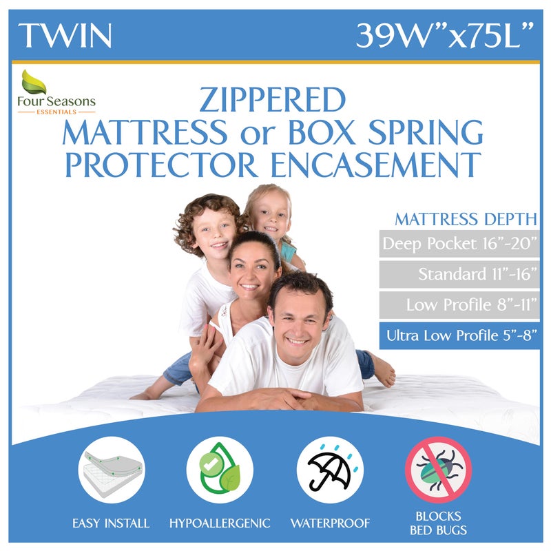 Twin Size Mattress or Box Spring Encasement 5 to 8 Depth  Waterproof Zippered Protector Hypoallergenic Premium Bed Cover Protects from Dust Allergens
