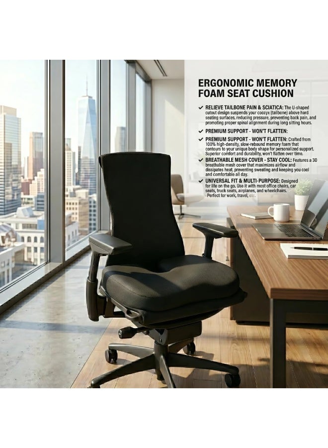 Memory Foam Seat Cushion Ergonomic Coccyx Support for Office Chair and Car Seat, Non Slip Orthopedic Design for Comfortable Sitting and Daily Pressure Relief - Image 4