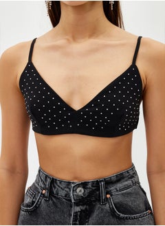 trendyol Black Crop Shiny Stone Woven Bustier TPRSS24BS00002  - Image 4